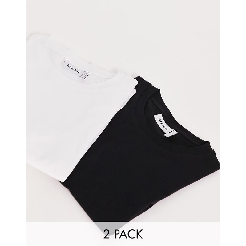 Weekday Essence standard 2 pack t-shirt in black white-Multi