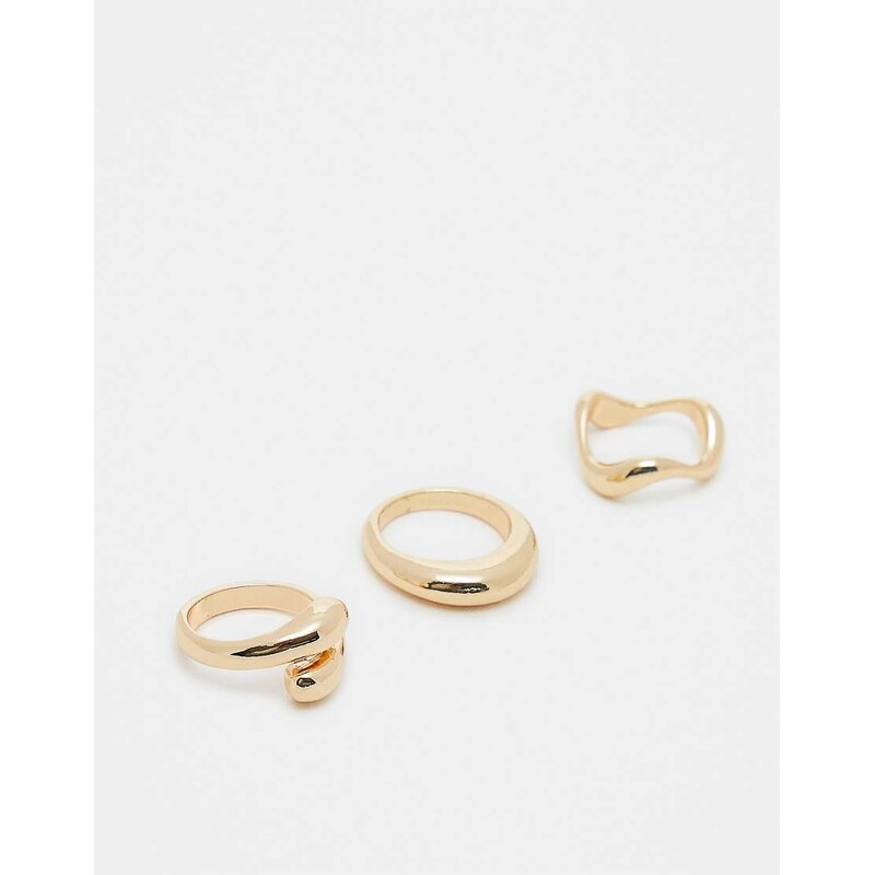 ASOS DESIGN pack of 3 rings with mixed minimal designs in gold tone 100054077