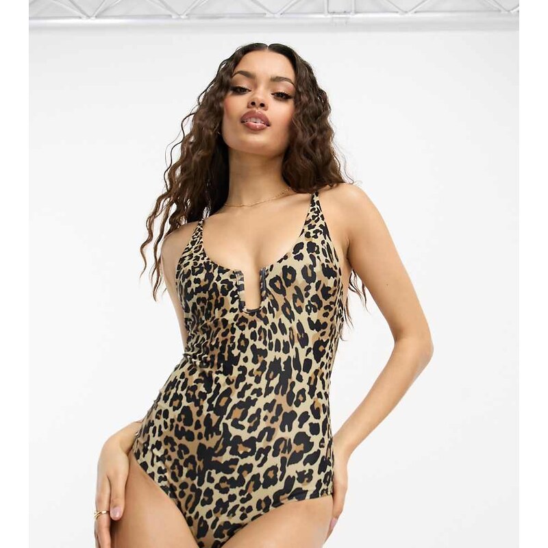 Vila Petite u detail swimsuit with cut out back in leopard print
