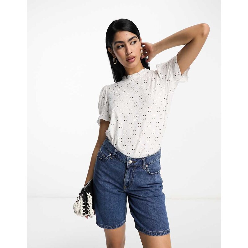 Vila broderie jersey t-shirt in white