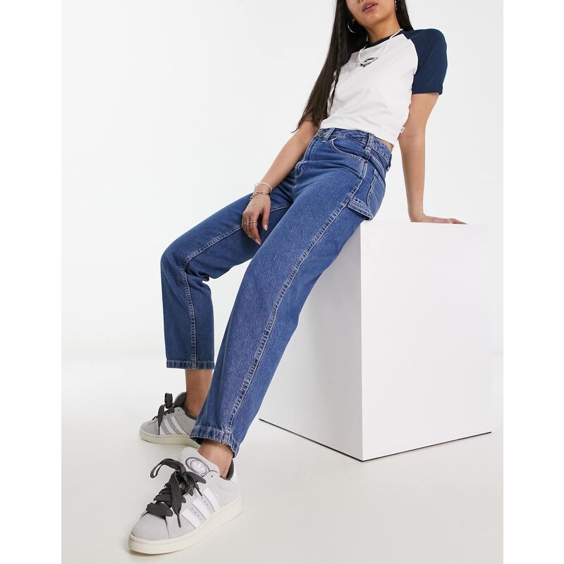 Dickies ellendale mid rise straight fit denim mom jeans in