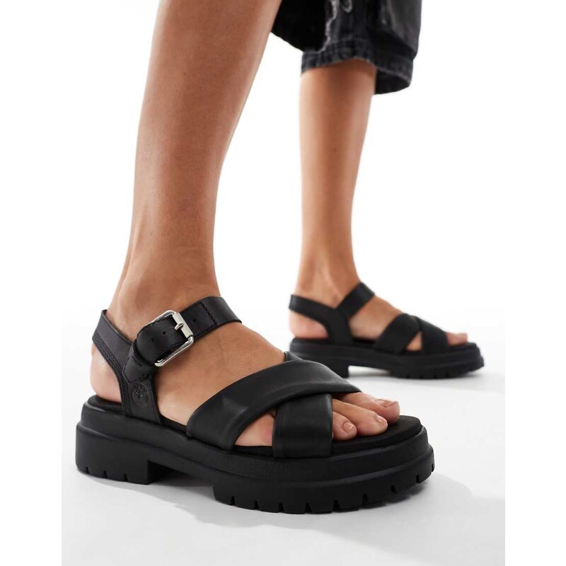 Timberland london vibe cross strap sandals in black full grain