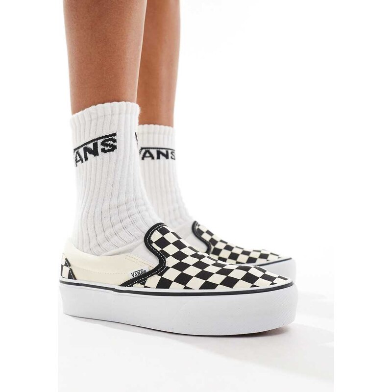 Vans Classic Slip-On Platform checkerboard trainers in black and