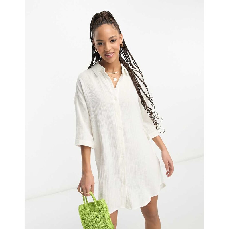 Vero Moda textured oversized shirt dress in white 100055188