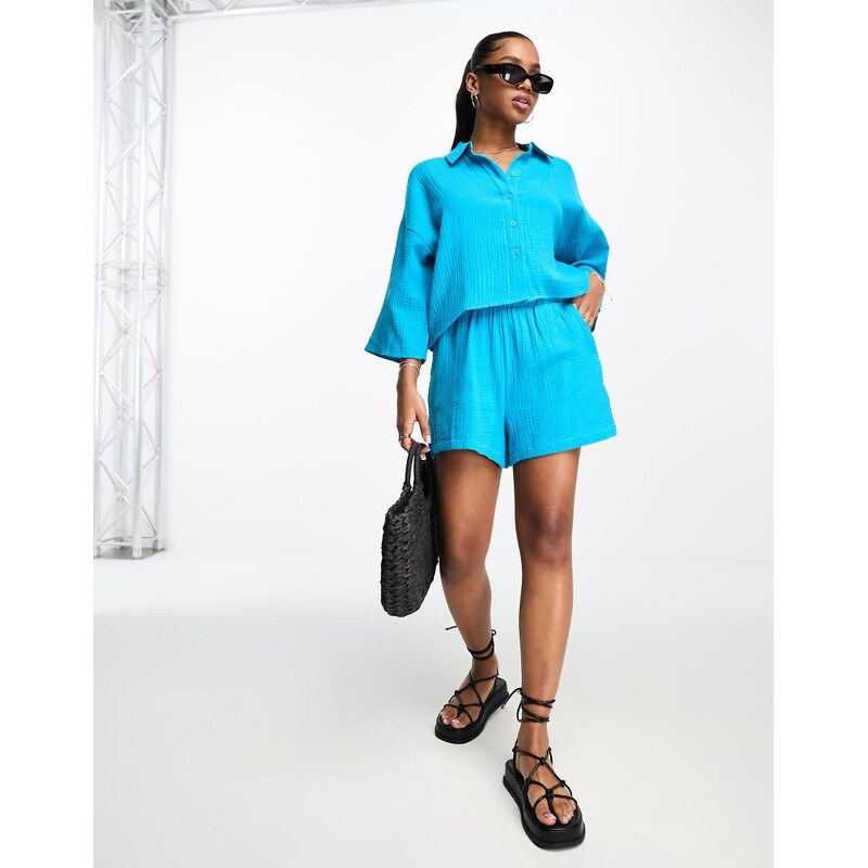 Vero Moda textured short co-ord in blue