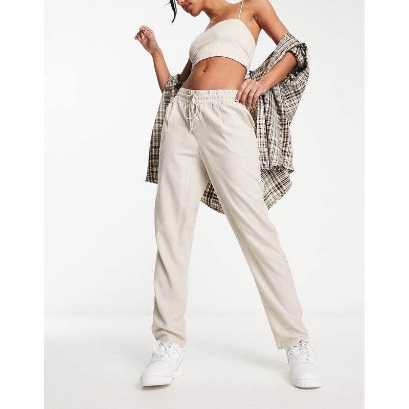 Vero Moda linen blend tapered trousers in stone-Neutral