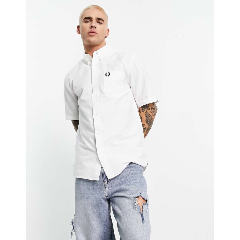 Fred Perry short sleeve oxford shirt in white