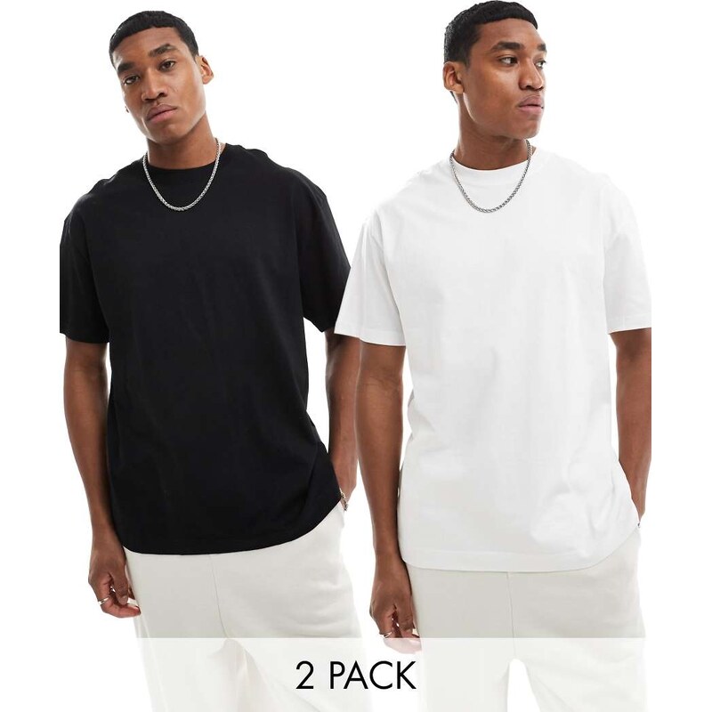 Weekday oversized 2-pack t-shirt in black and white