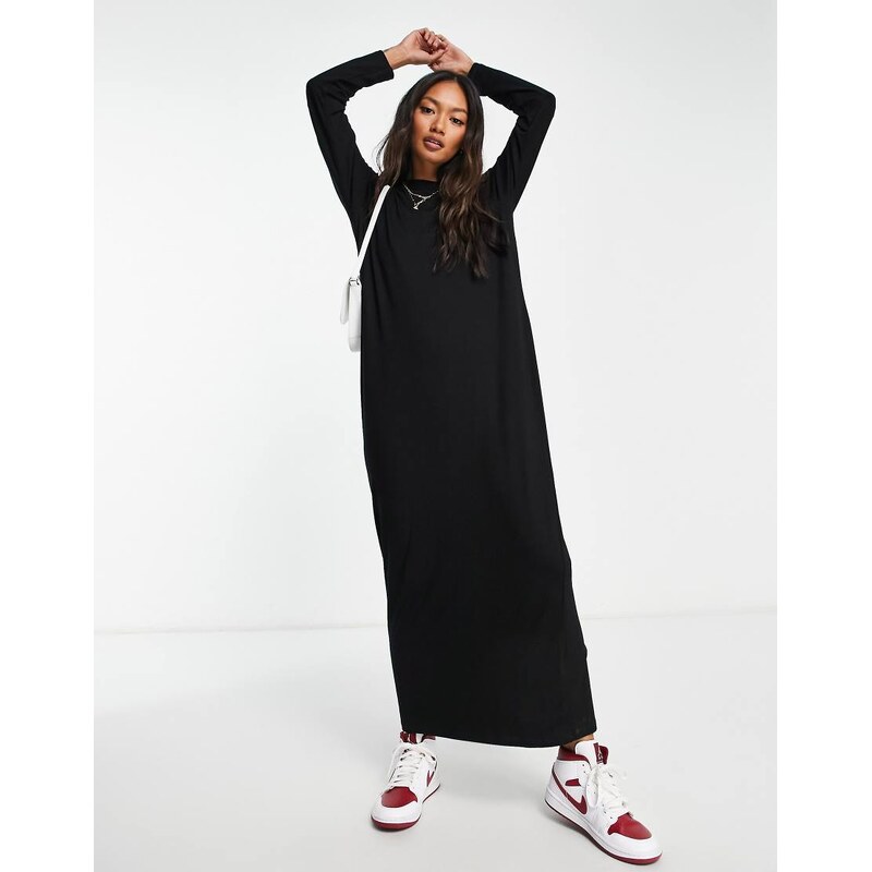 ASOS DESIGN long sleeve maxi t-shirt dress in black
