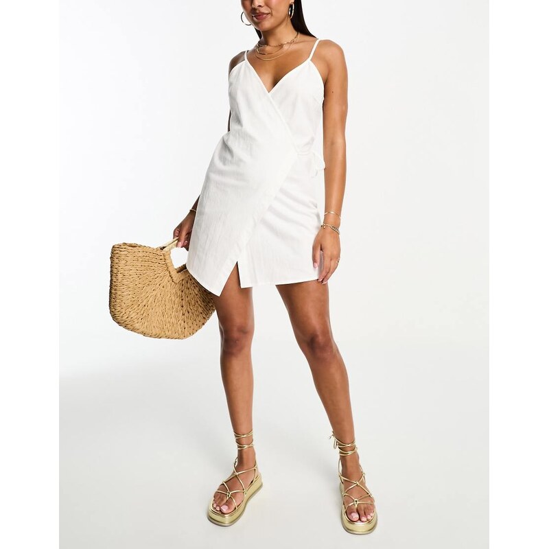 Vero Moda cotton wrap front beach mini dress in white 100056772