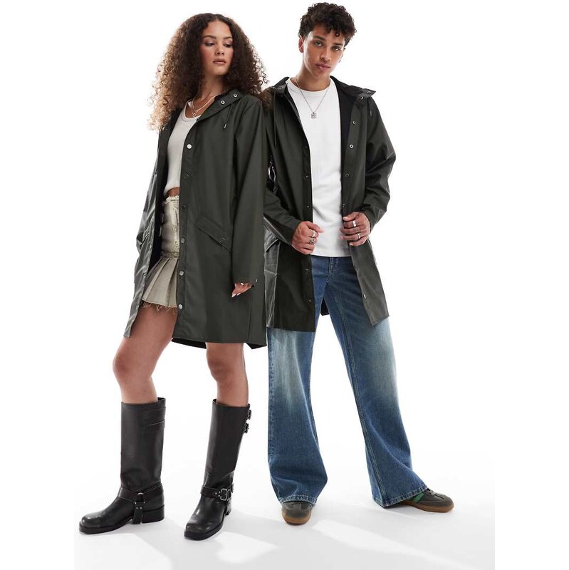 Rains 12020 unisex waterproof long jacket in green 100056954