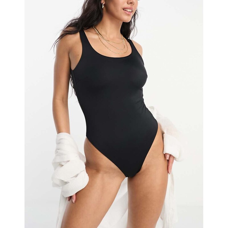 ASOS DESIGN scoop neck swimsuit in black 100057765