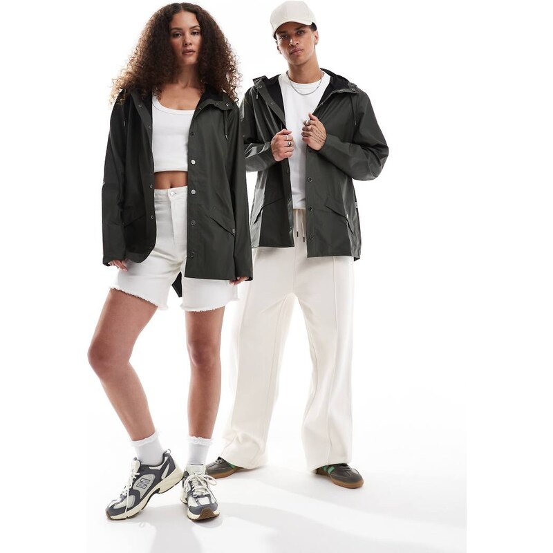 Rains 12010 unisex waterproof short jacket in green 113436025