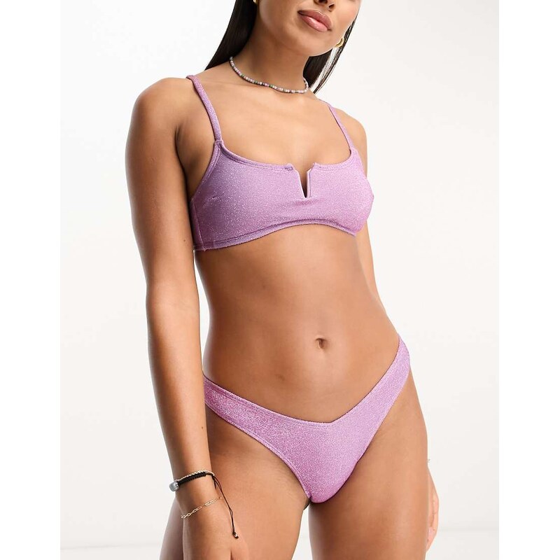 New Look glitter scoop bikini top in lilac-Purple 100058609
