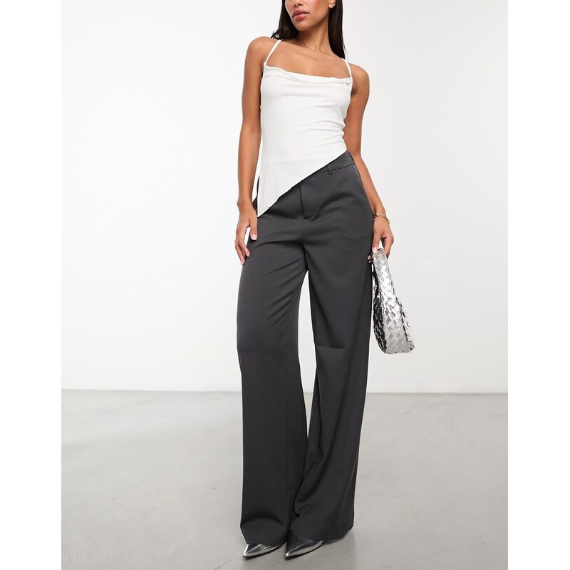 Object mid rise pull on smart trousers in grey 109526759