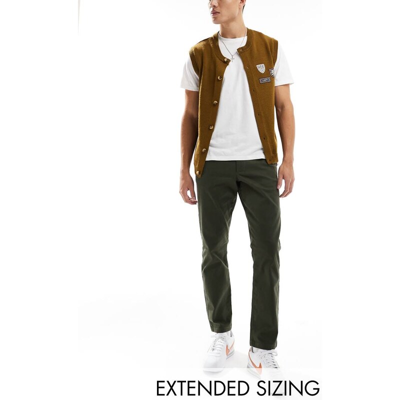 ASOS DESIGN slim chinos in dark khaki-Green