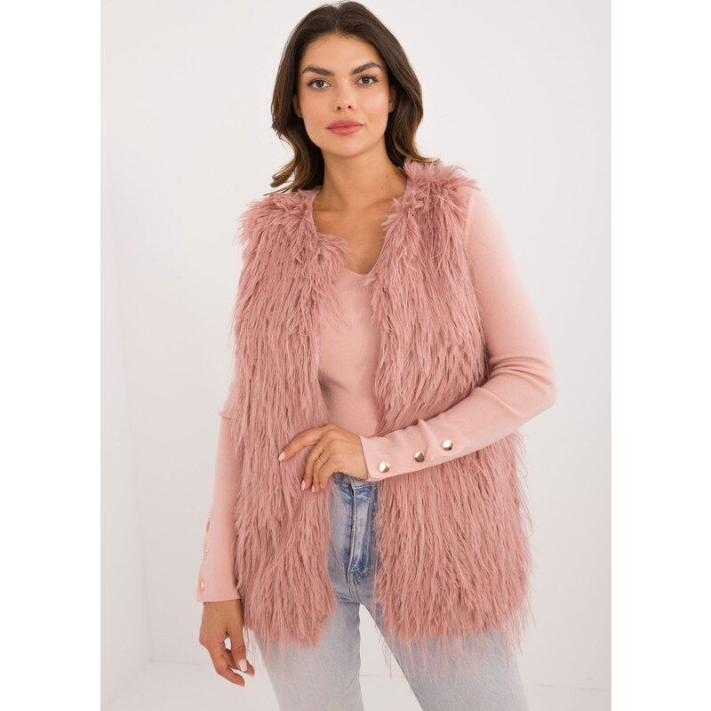 ITALY MODA Pudrová kožíšková vesta AT-KZ-2349-1.50-pink