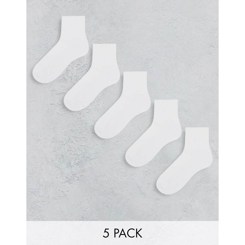 ASOS DESIGN 5 pack terry sole ankle socks in white