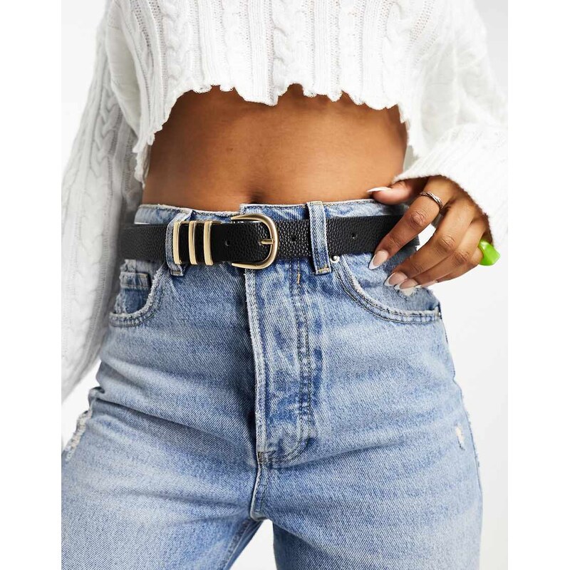 Pieces gold buckle belt in black-Neutral