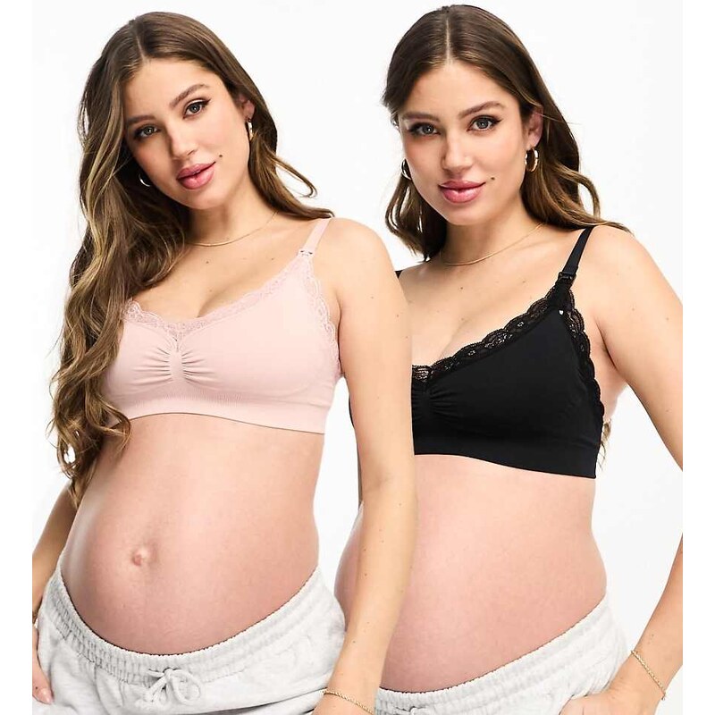 Lindex MOM Maternity 2 pack seamless lace bras in pink and black-Multi 100060180