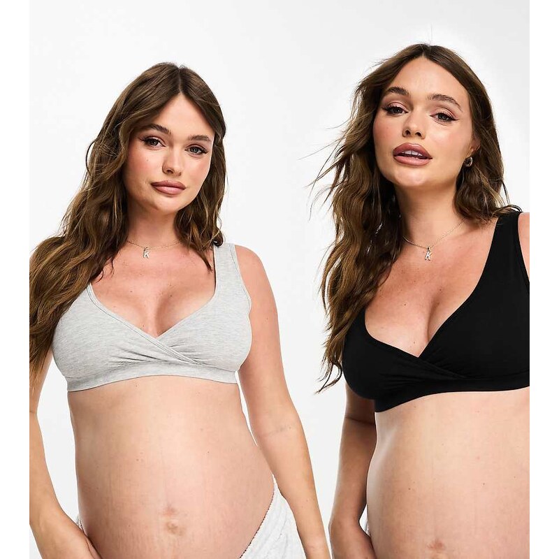 Lindex MOM Maternity 2 pack bras in grey and black-Multi 105253697