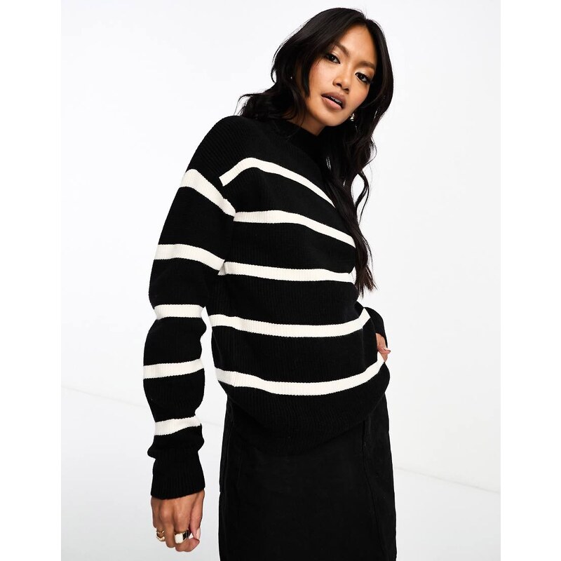 Vila high neck super soft jumper in black mono stripe
