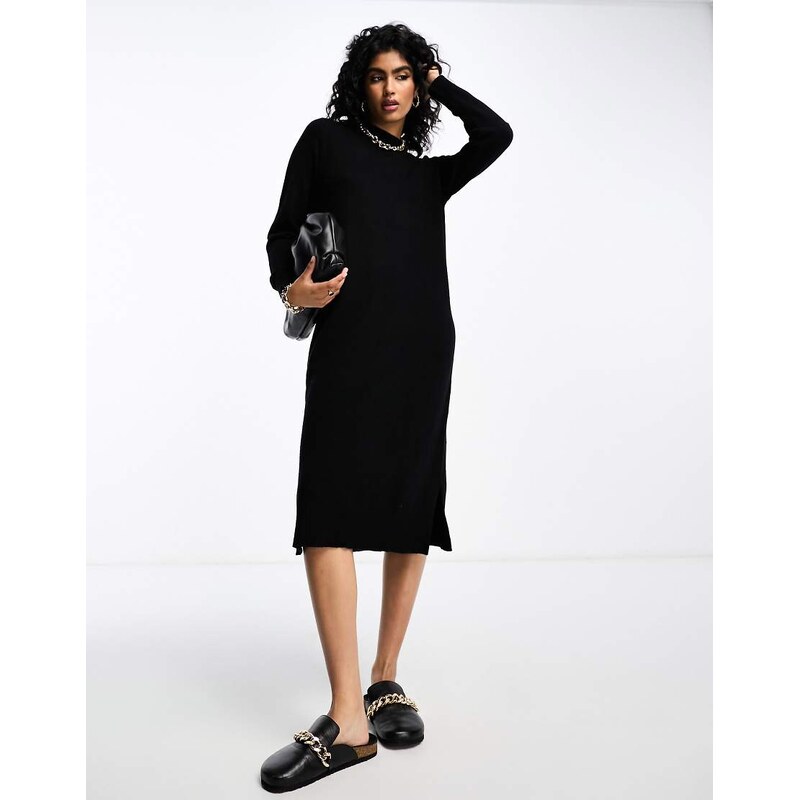 Vila high neck knitted midi jumper dress in black