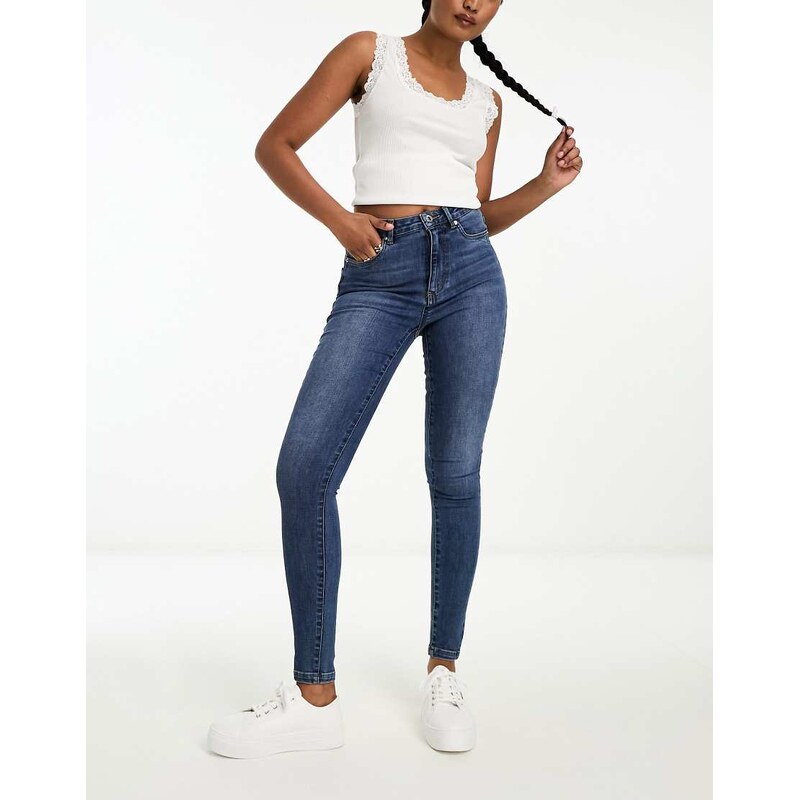 Vero Moda high rise skinny jeans in medium blue 100060410