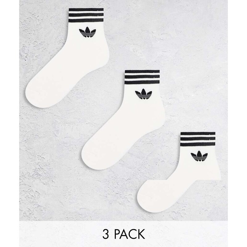 adidas Originals adicolor Trefoil 3 pack ankle socks in white 100060596