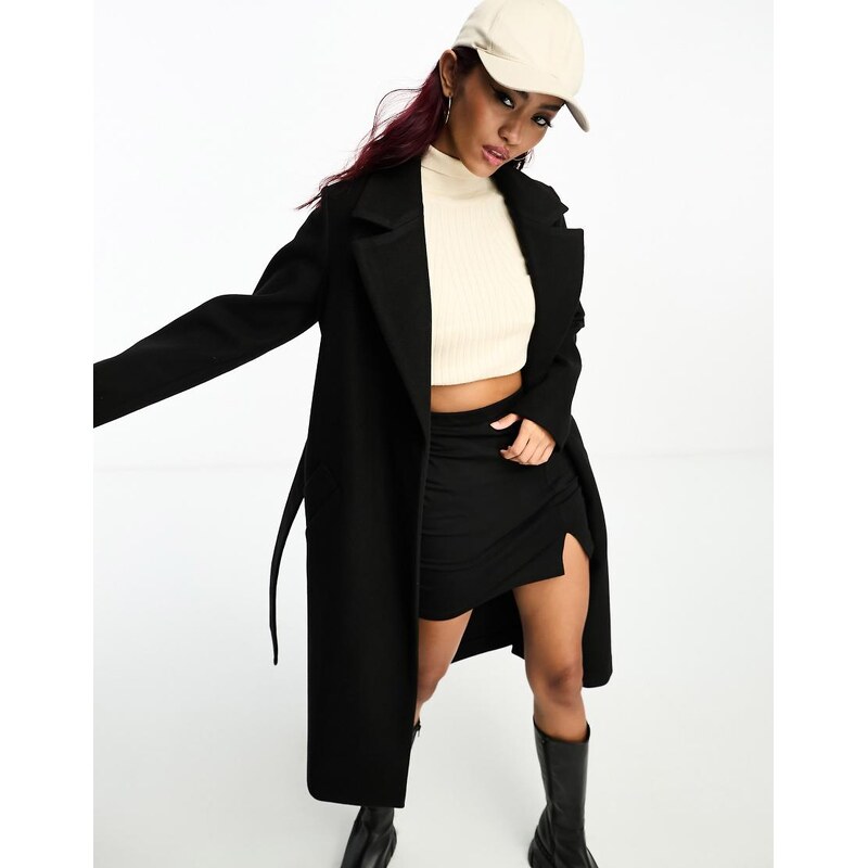 Vero Moda belted formal midi coat in black