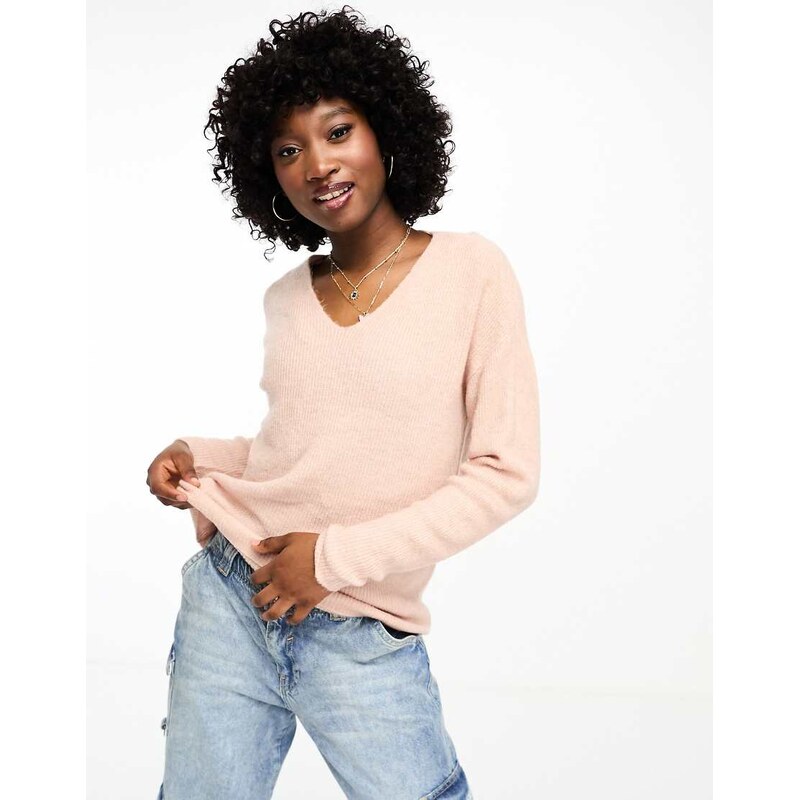 Vero Moda lightweight v neck knitted jumper in pink 100061369