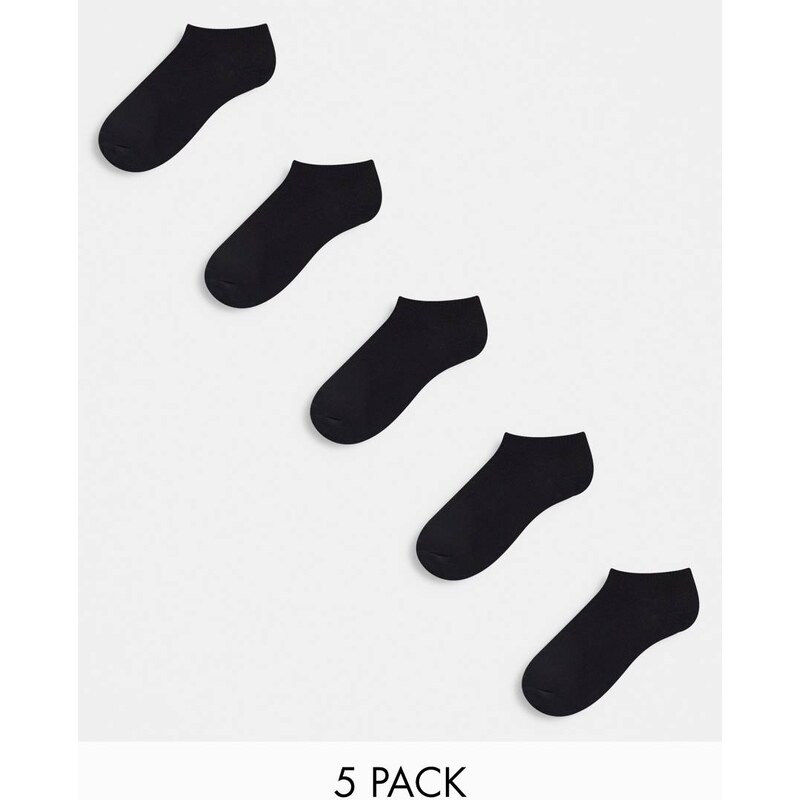 ASOS DESIGN 5 pack trainer socks in black