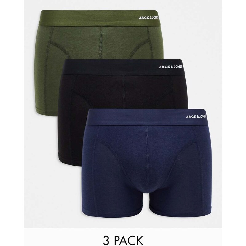 Jack & Jones 3 pack trunks in bamboo khaki & black-Multi