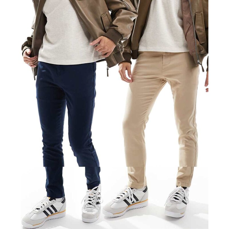 ASOS DESIGN 2 pack skinny chinos in navy and stone-Multi 100061581