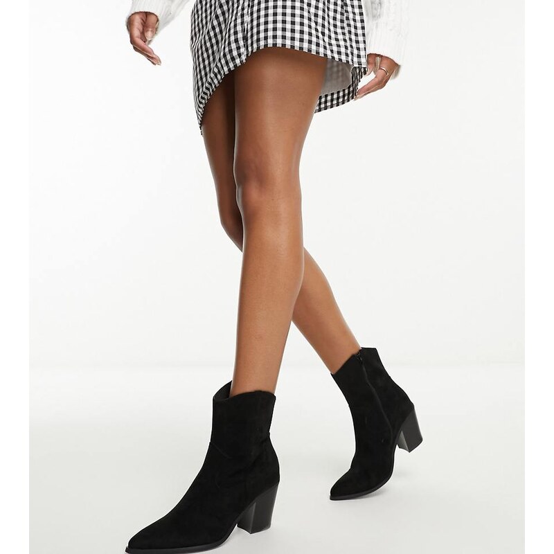 ASOS DESIGN Wide Fit Rational heeled western boots in black 115509647
