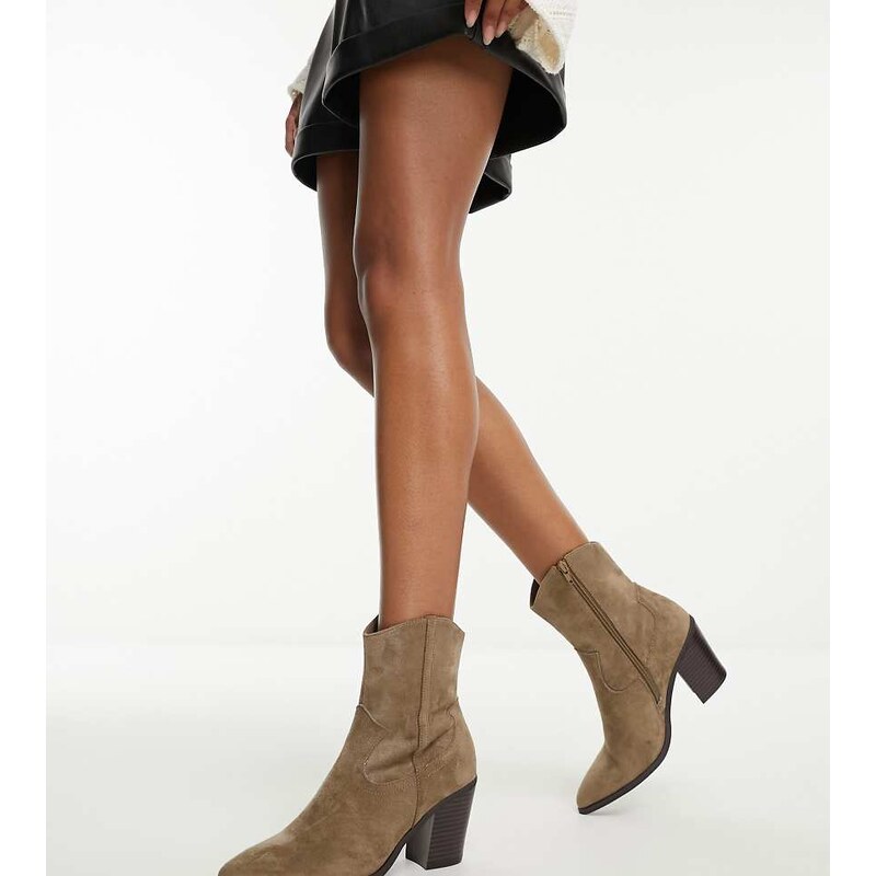 ASOS DESIGN Wide Fit Rational heeled western boots in taupe-Neutral 100790449