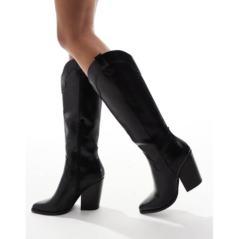 ASOS DESIGN Claudia western knee boots in black 100061607