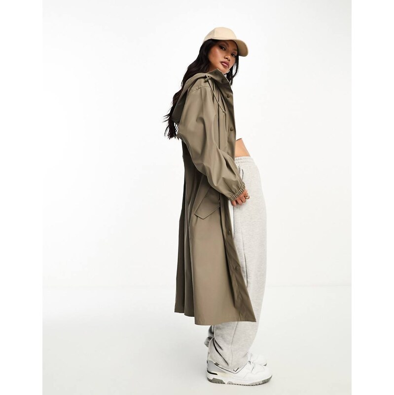 ASOS DESIGN rubberised rain parka coat in mushroom-Brown