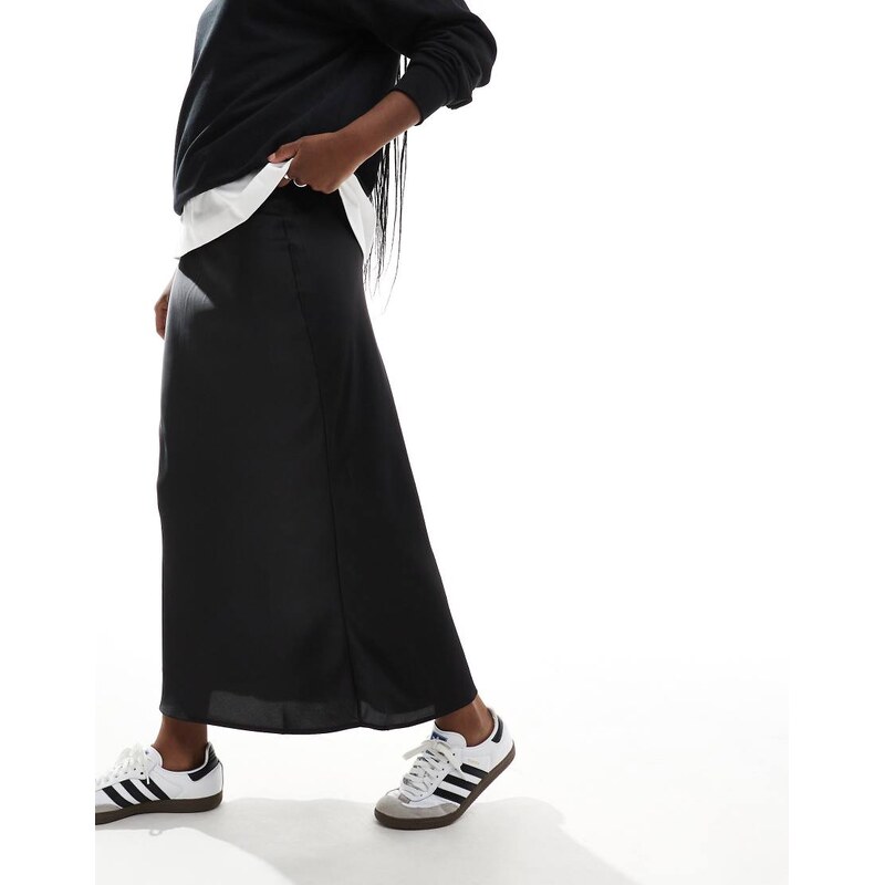 ASOS DESIGN satin bias midi skirt in black