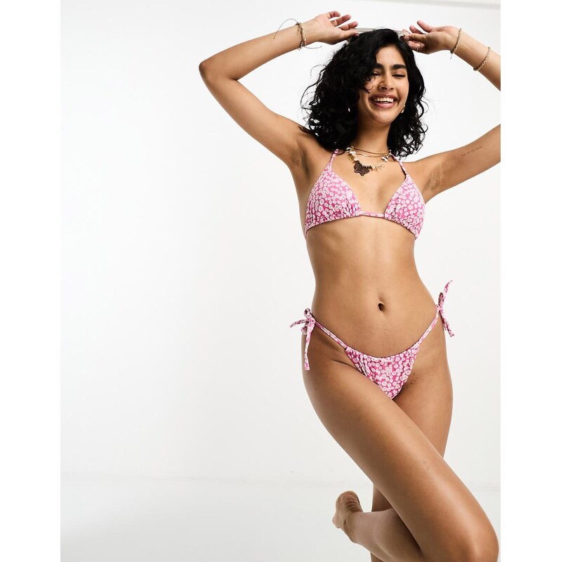 & Other Stories tie side bikini bottoms in pink floral