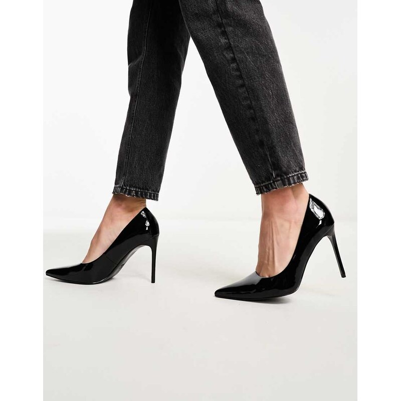 ASOS DESIGN Paphos pointed high heeled court shoes in black patent 100062646