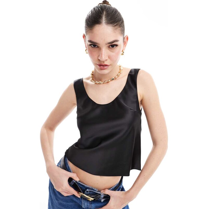 ASOS DESIGN scoop neck cami in satin in black 100063030