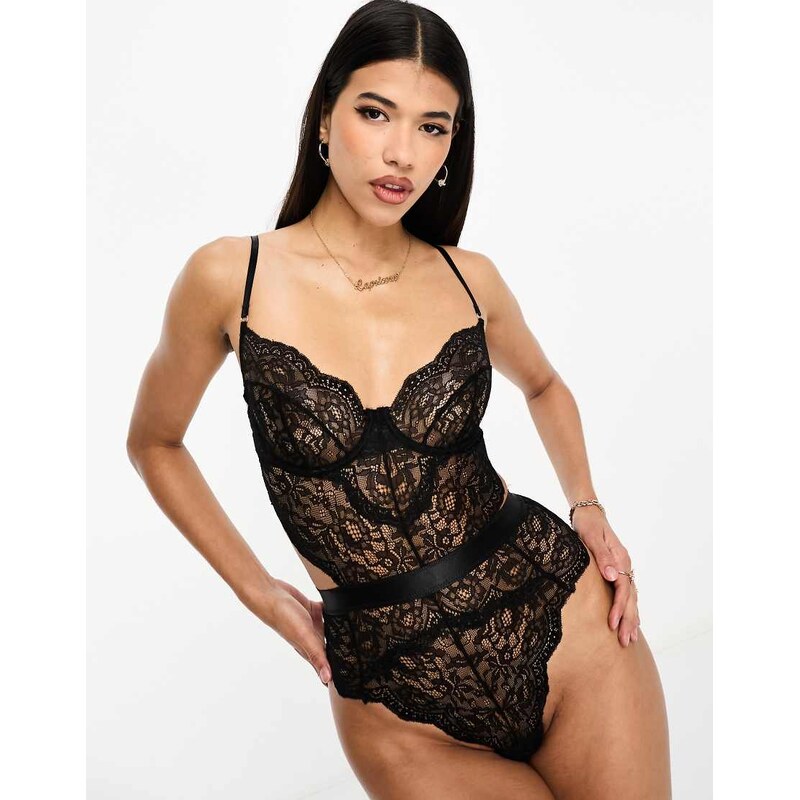 Ann Summers Hold Me Tight underwire lace bodysuit in black 100063323