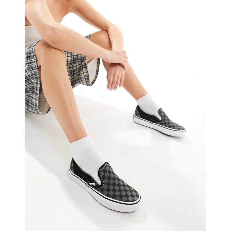 Vans Classic Slip On trainers in black and grey checkerboard