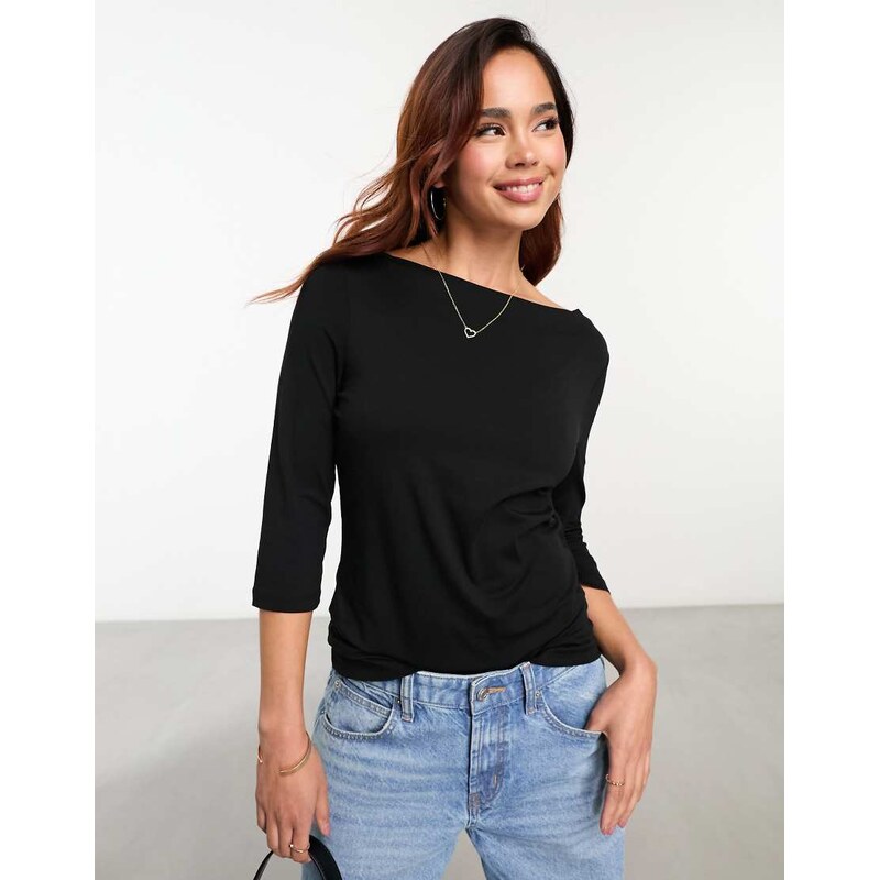 Vero Moda three quarter length sleeve jersey top in black