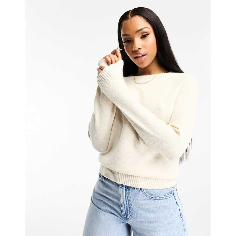 Vero Moda round neck jumper in cream-White