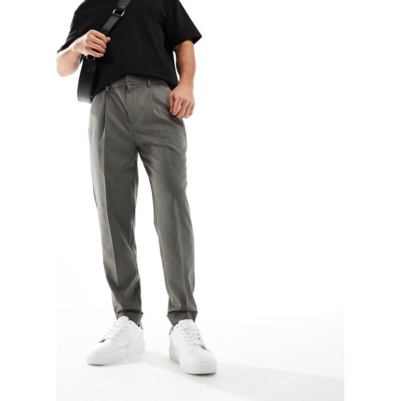 ASOS DESIGN smart tapered fit trousers in brown microtexture