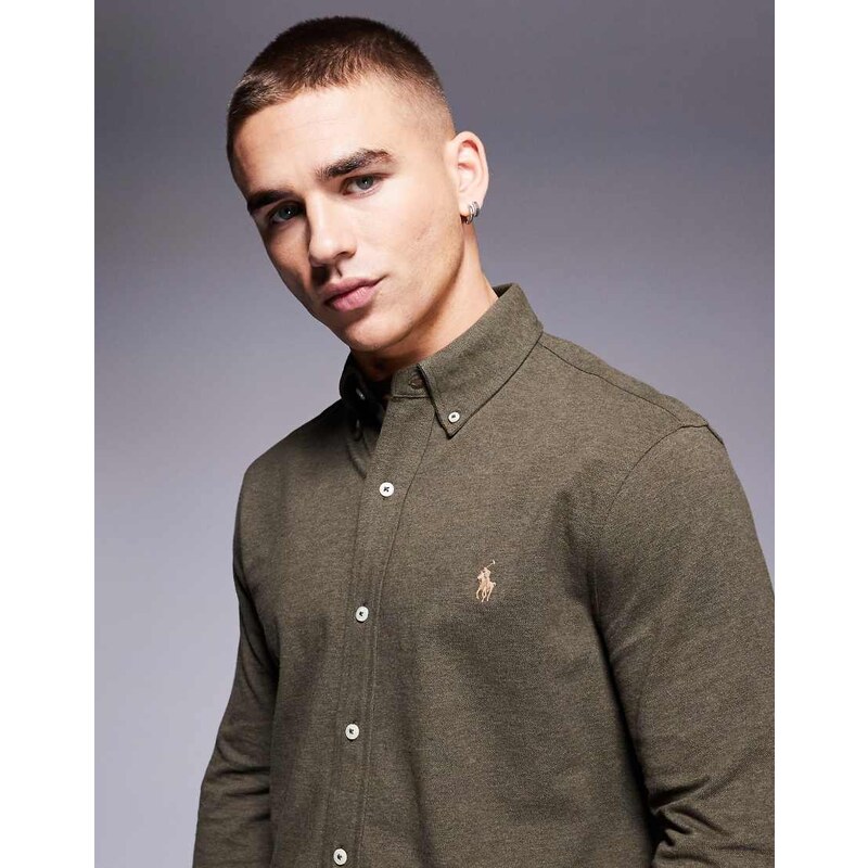 Polo Ralph Lauren icon logo pique shirt in olive green marl