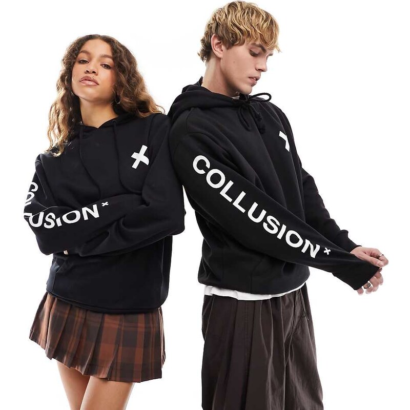 COLLUSION Unisex logo hoodie in black