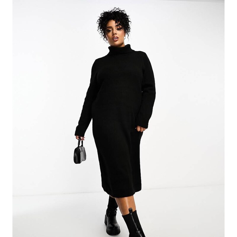 ONLY Curve roll neck midi jumper dress in black